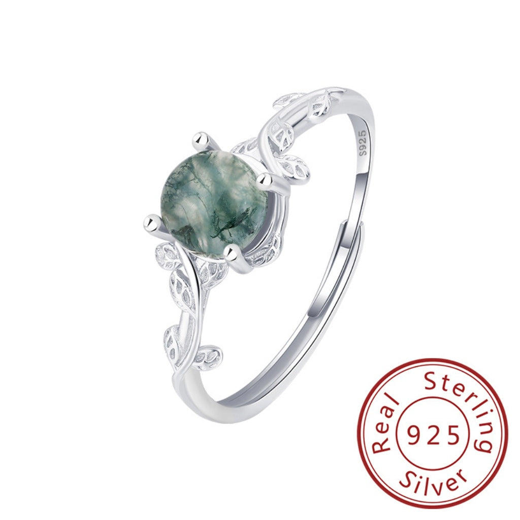 Elegant S925 Silver Moss Agate Ring - Adjustable, High-Quality & Unique