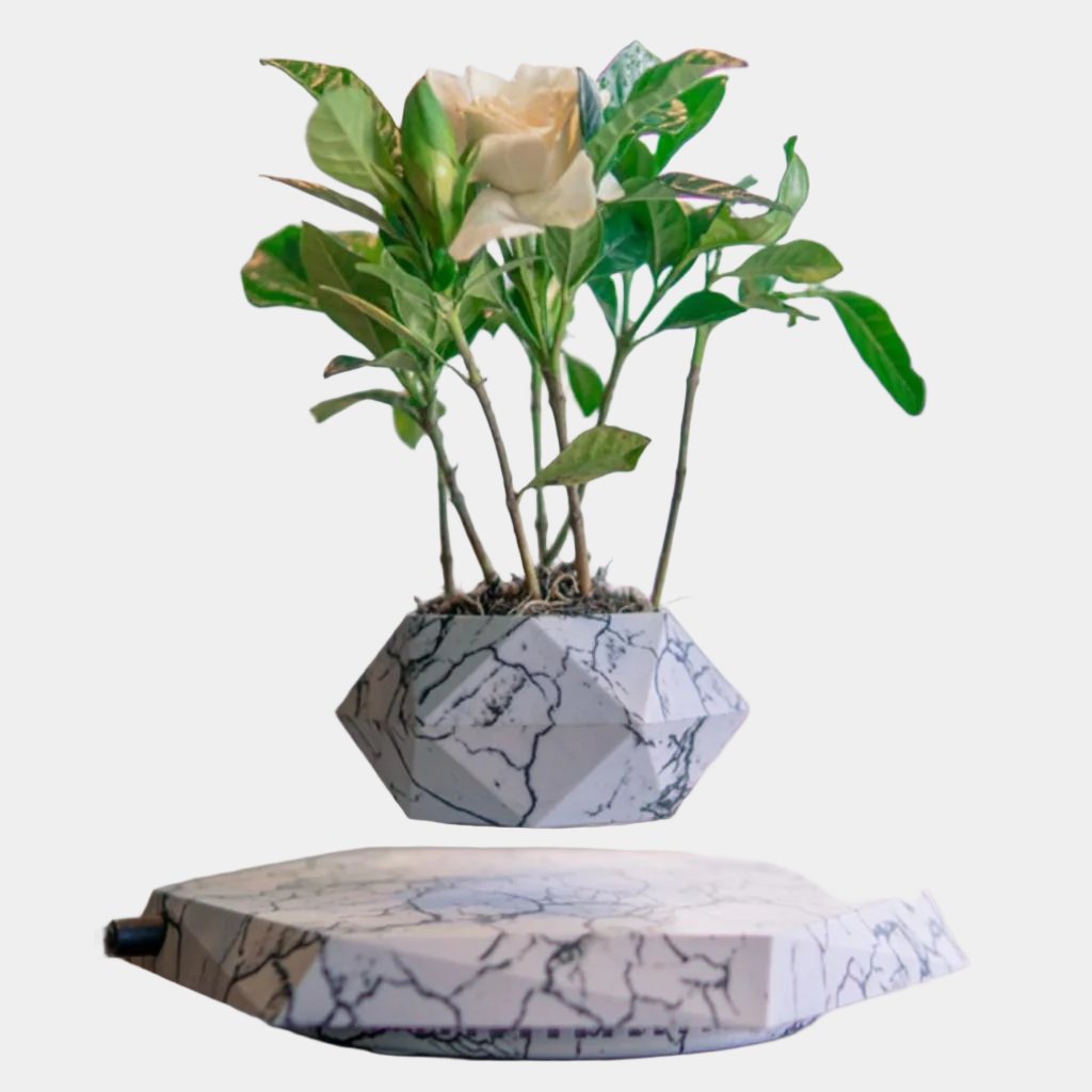 Marble Color Magnetic Levitation Planter – Modern Floating Pot for Home Decor