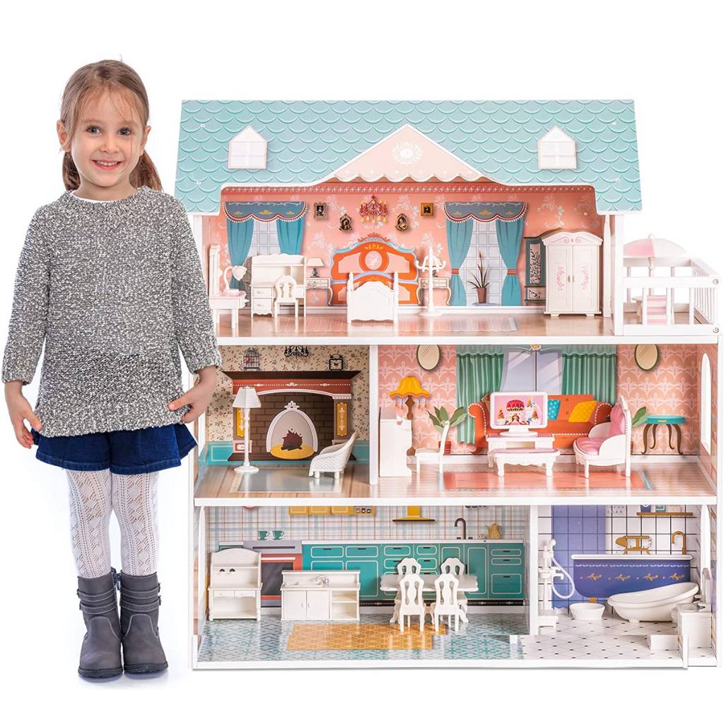 Wooden Dollhouse For Kids Girls Toy