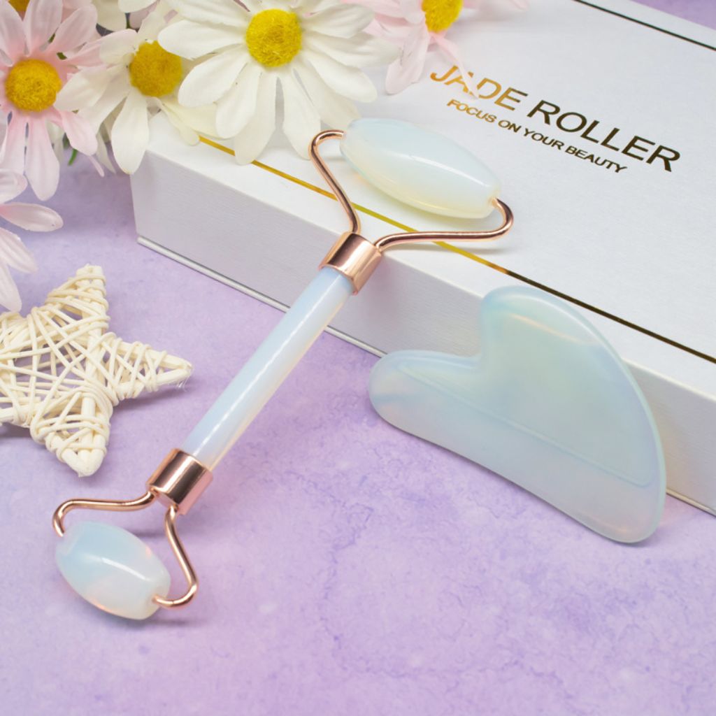 Opal Face Roller & Gua Sha Set – Natural Stone Facial Massager