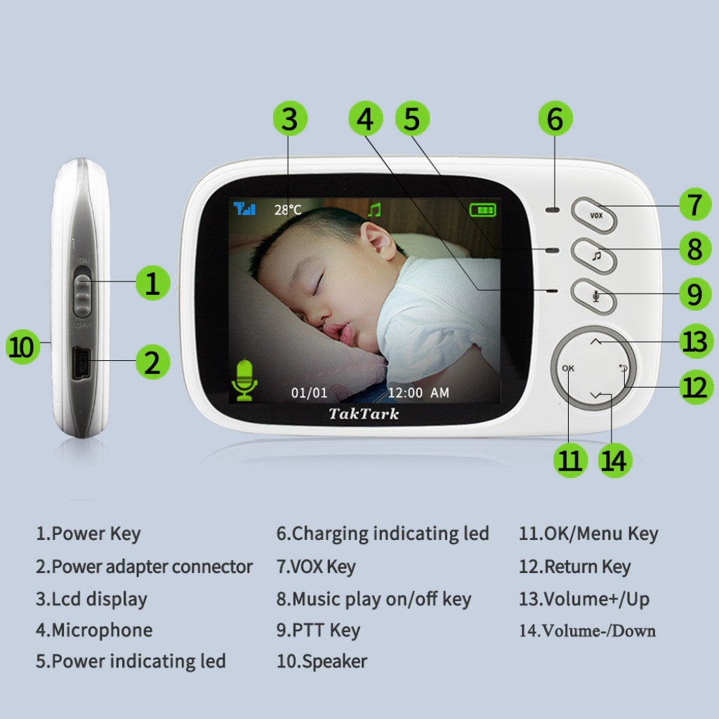 Digital Baby Care Monitor 3.2 Inch Screen, Two-Way Intercom & Night Vision