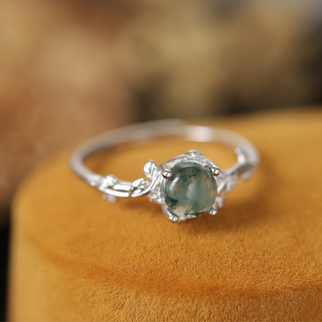 Elegant S925 Silver Moss Agate Ring - Adjustable, High-Quality & Unique