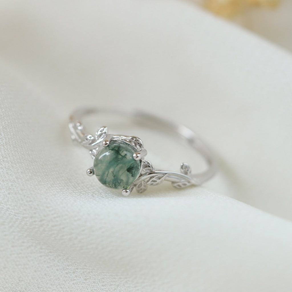 Elegant S925 Silver Moss Agate Ring - Adjustable, High-Quality & Unique