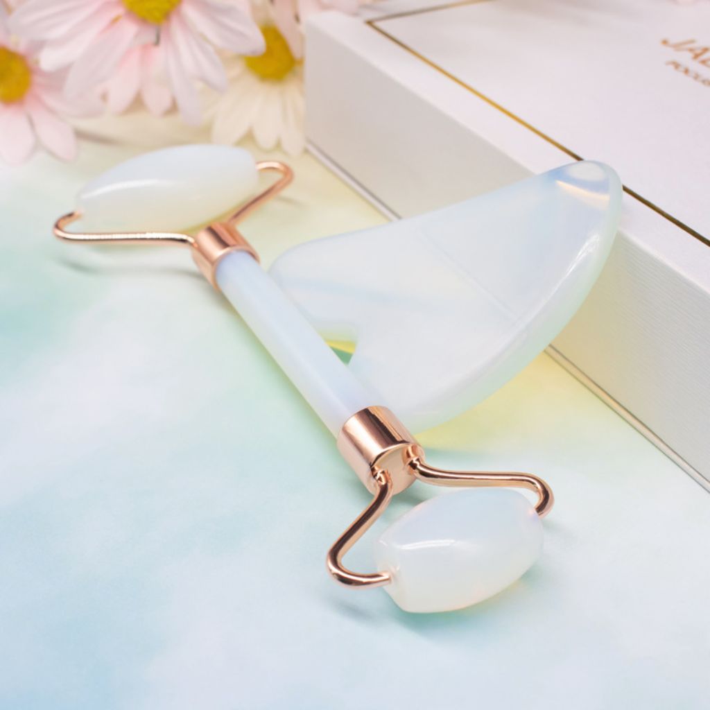 Opal Face Roller & Gua Sha Set – Natural Stone Facial Massager