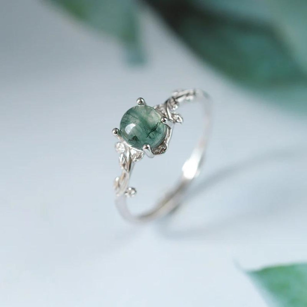 Elegant S925 Silver Moss Agate Ring - Adjustable, High-Quality & Unique