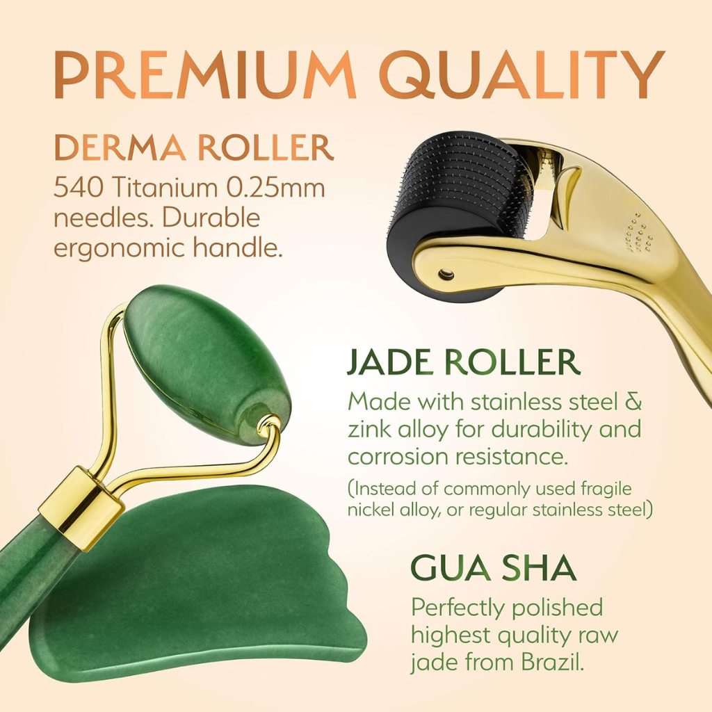 Jade Roller & Gua Sha Tool Set – Microneedling & Face Massager