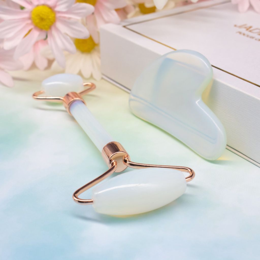 Opal Face Roller & Gua Sha Set – Natural Stone Facial Massager