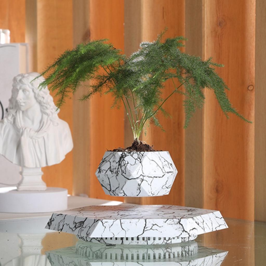 Marble Color Magnetic Levitation Planter – Modern Floating Pot for Home Decor