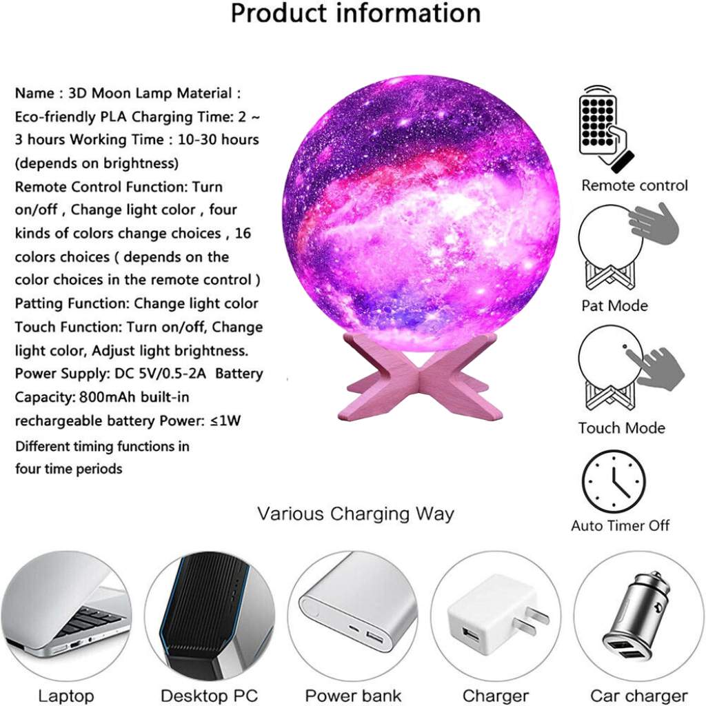 3D Galaxy Lamp Moonlight | Night Lunar Light