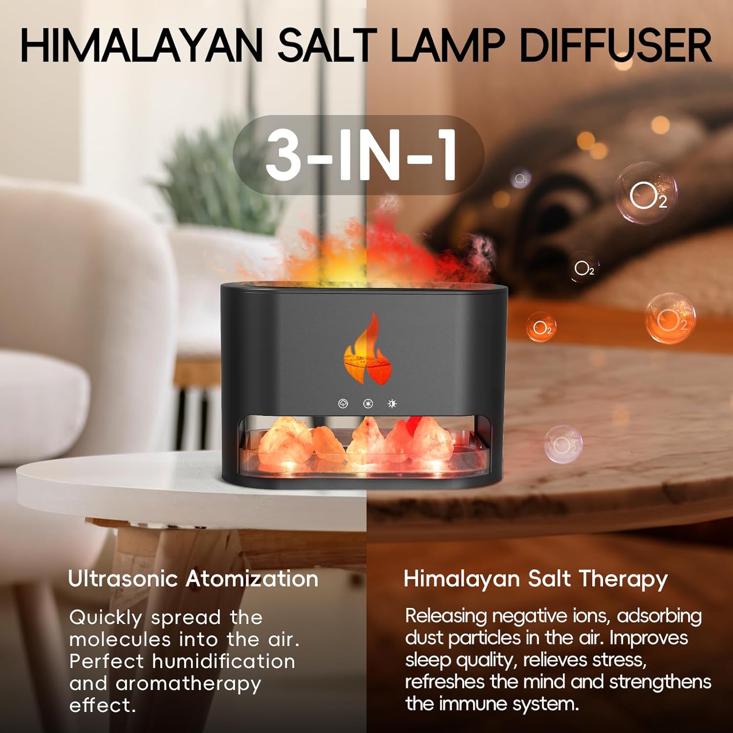 Flame Humidifier Himalayan Salt Lamp – Aroma Diffuser & Air Purifier