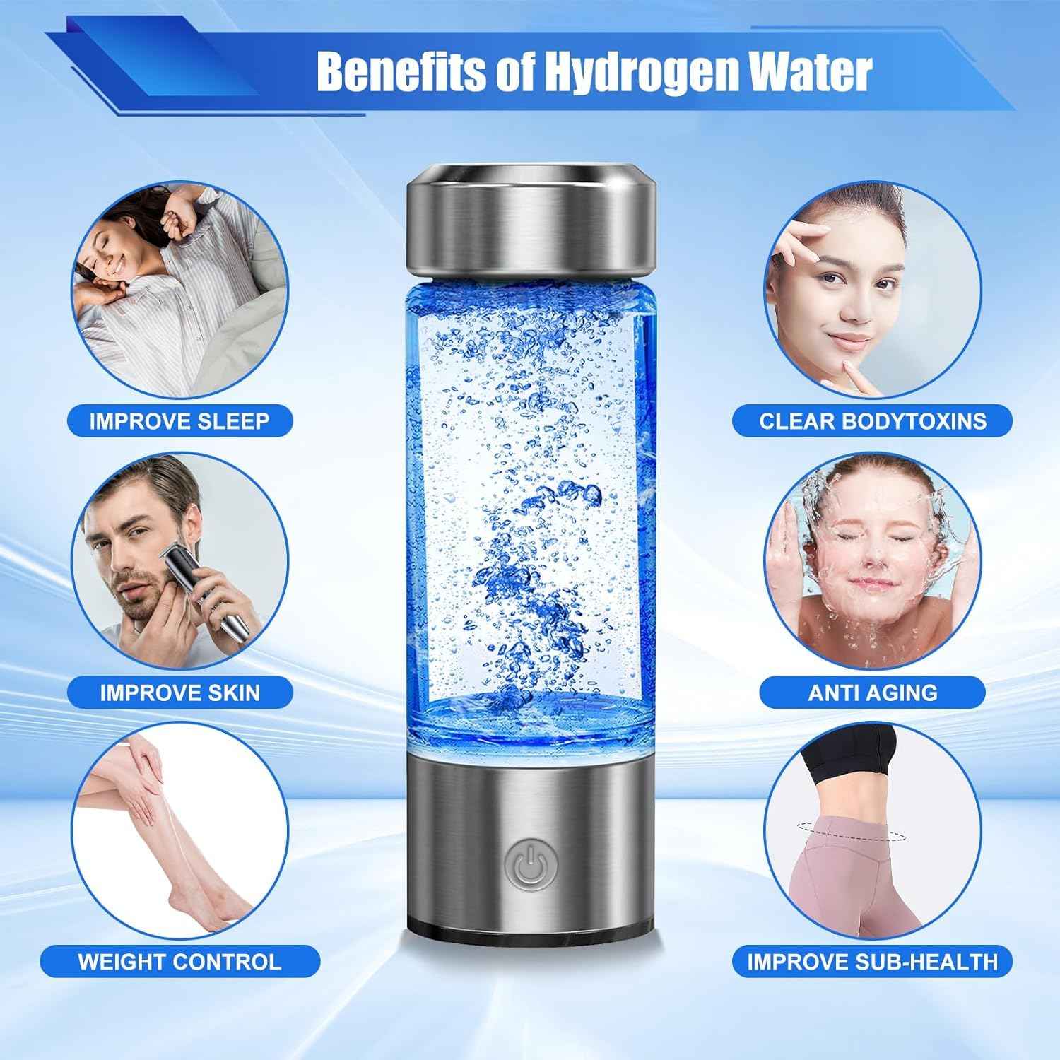 Portable Hydrogen Water Bottle – Rechargeable, SPE & PEM Technology