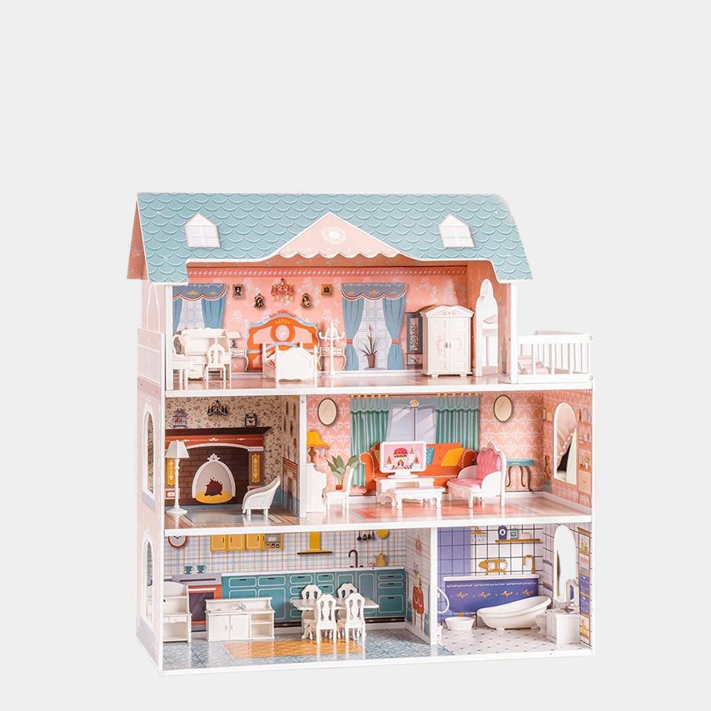 Wooden Dollhouse For Kids Girls Toy