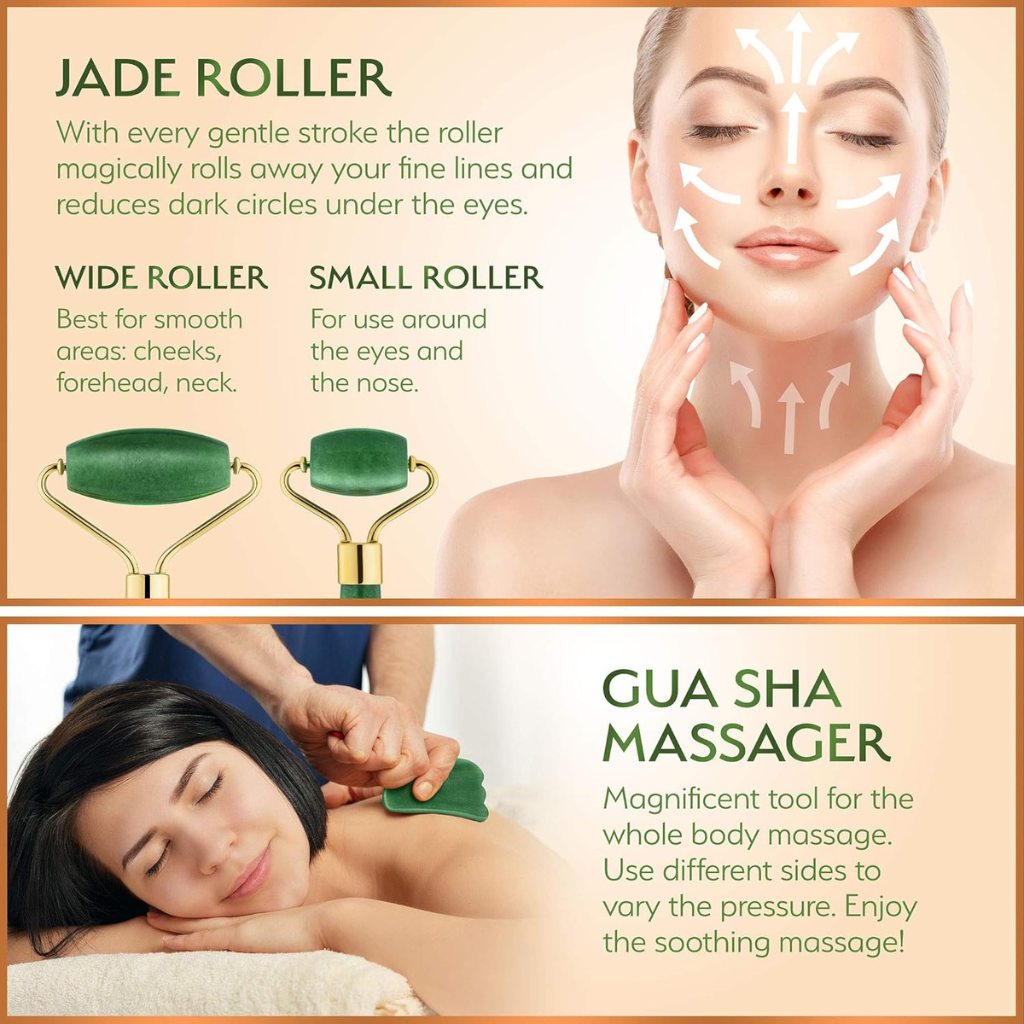 Jade Roller & Gua Sha Tool Set – Microneedling & Face Massager